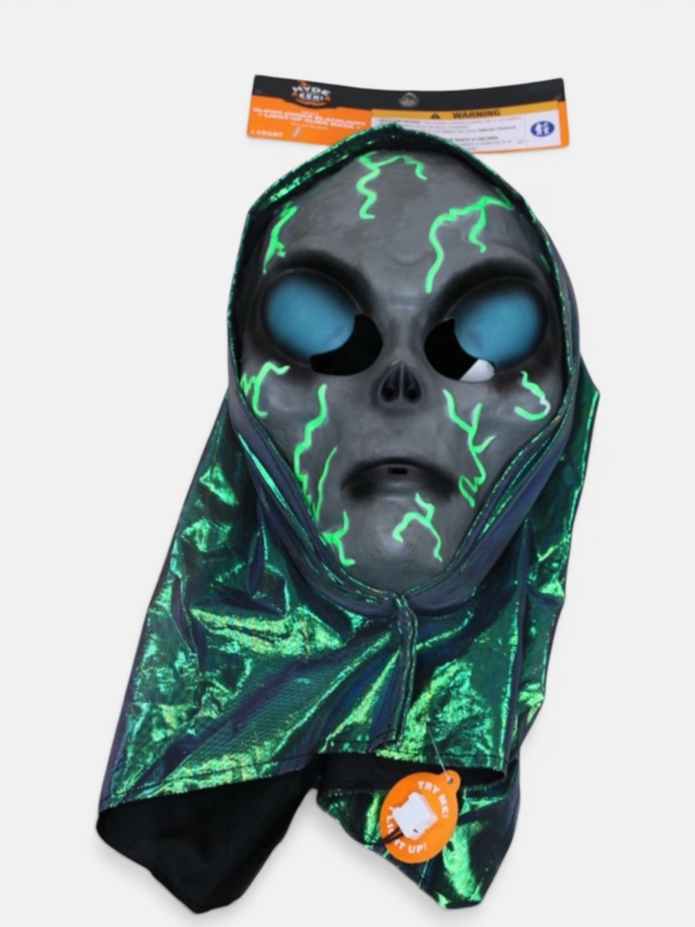 Hyde and Eek - Green Lightning Alien Mask Costume Hood. Glows Under Blk Light.